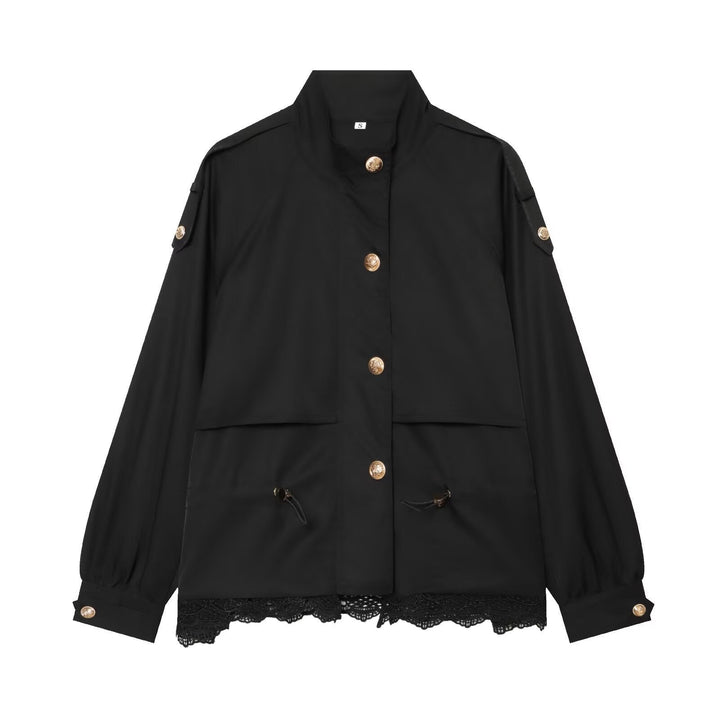 Dam 50+ Tailored Utility Blouson Jacka med Stå Krage, Drawstring Fickor och Lace Kant