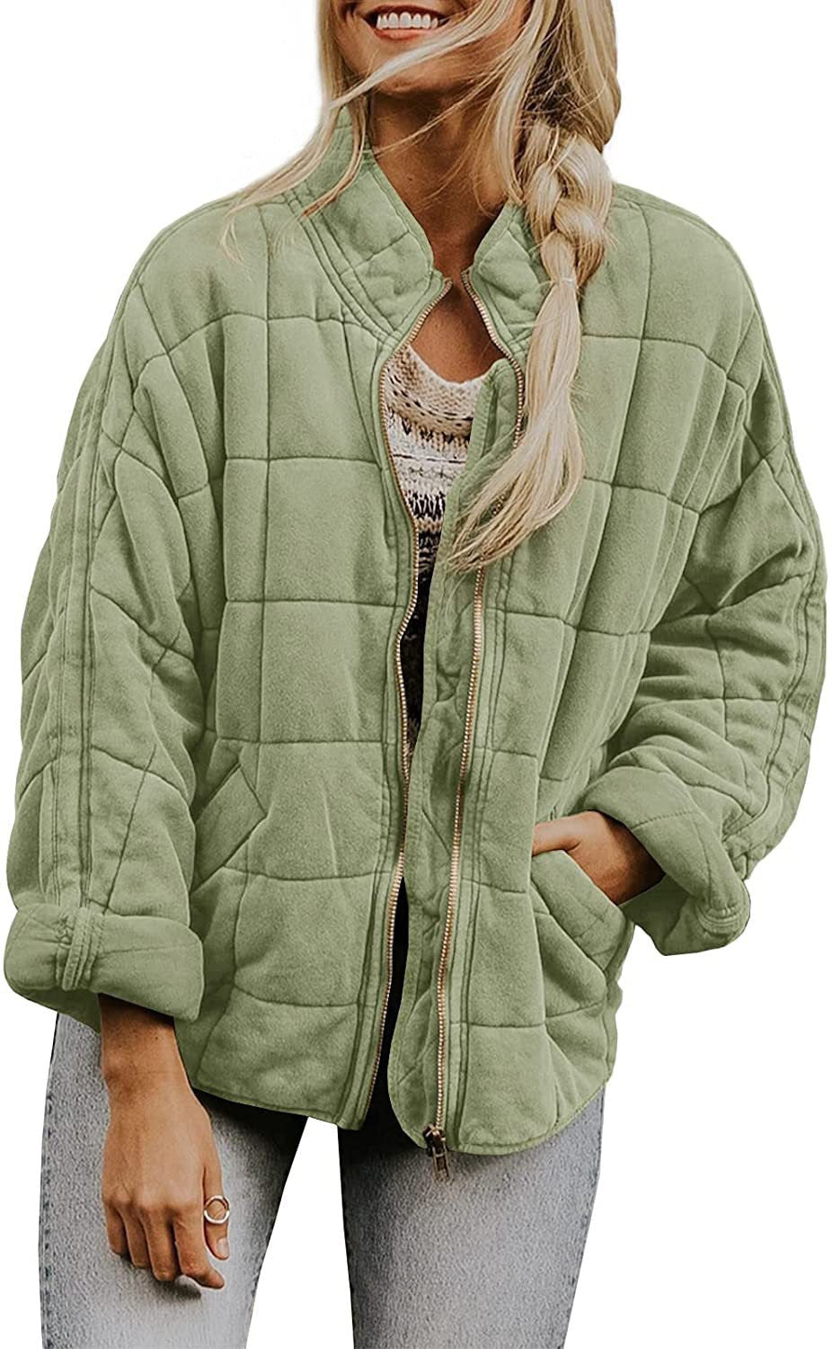 Dam oversize kviltad jacka med dragkedja och sidofickor