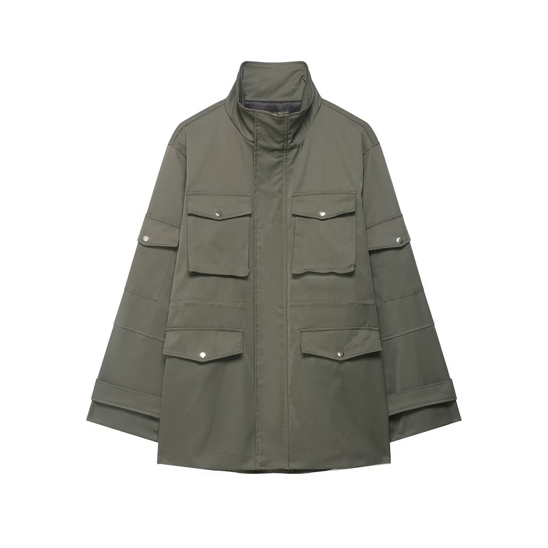 Dam Utility Parka med Standing Krage, Four Lock Fickor och Oversize Skärning