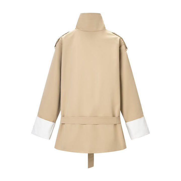 Dam Kort Trenchcoat med Ståkrage, Midjebälte och Contrast Muddar