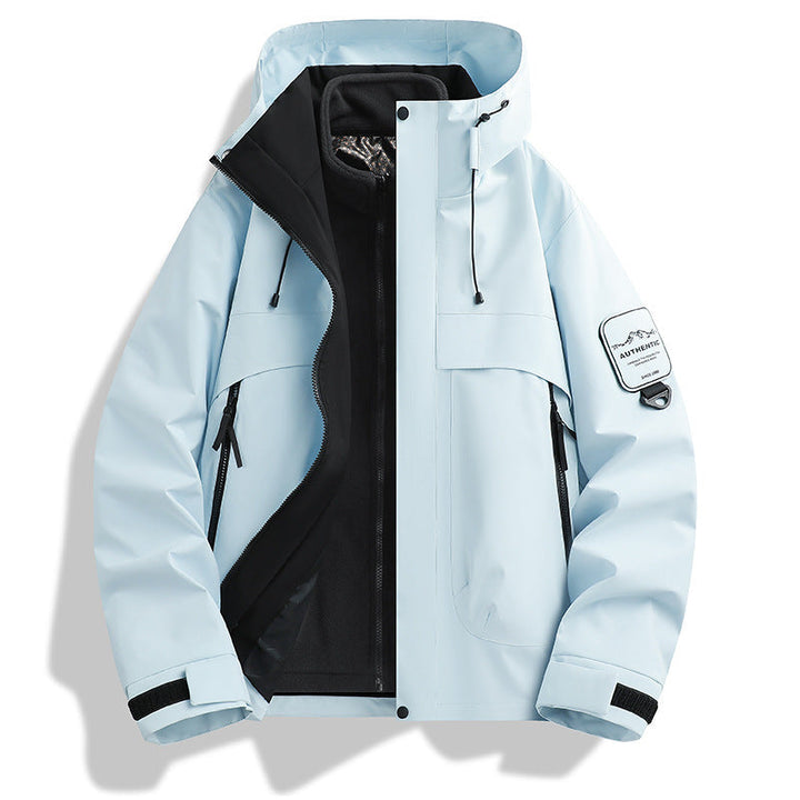Herr modular vattentät utomhusjacka med avtagbar fleece inner jacka och justerbar huva