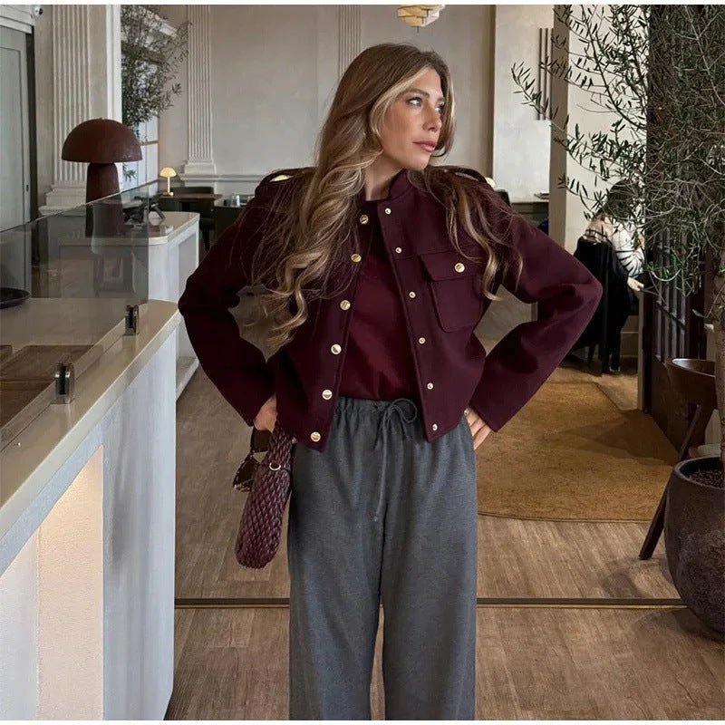 Dam Fashion Cropped jacka med fickor