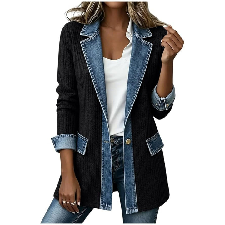 Dam knit blazer med denim trim och skräddad skärning