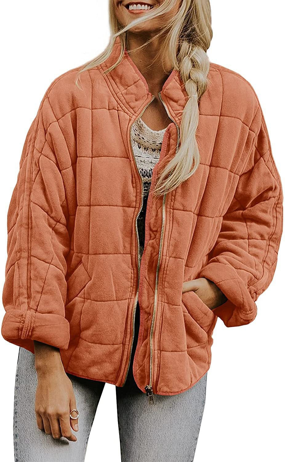 Dam oversize kviltad jacka med dragkedja och sidofickor
