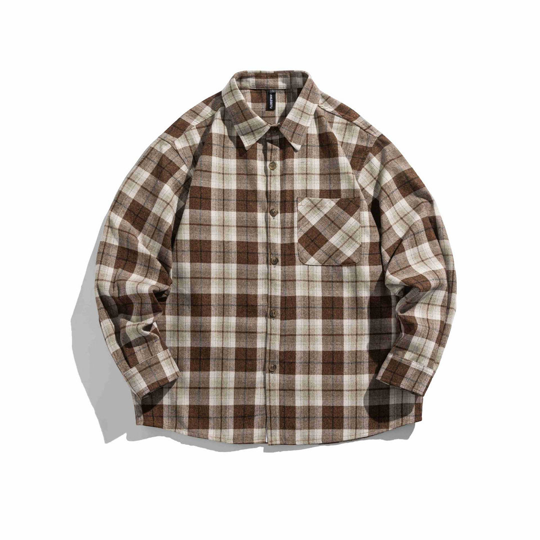 Herr Rutmönster Flanell overshirt i boxig Skärning med lock Ficka