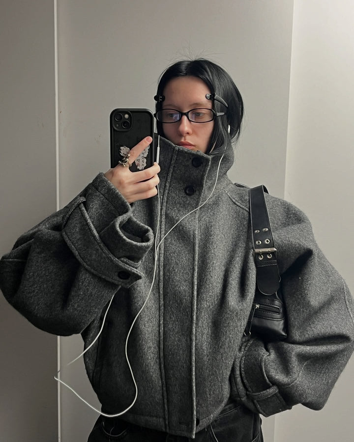 Dam Oversized Ull Jacka med Elegant Skärning och Praktisk Fickor