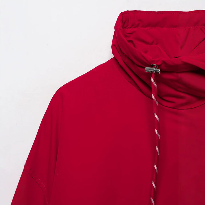 Dam Kort Oversize Utilityjacka med Hög Stå Krage, Drawstring och Elastic Nederkant