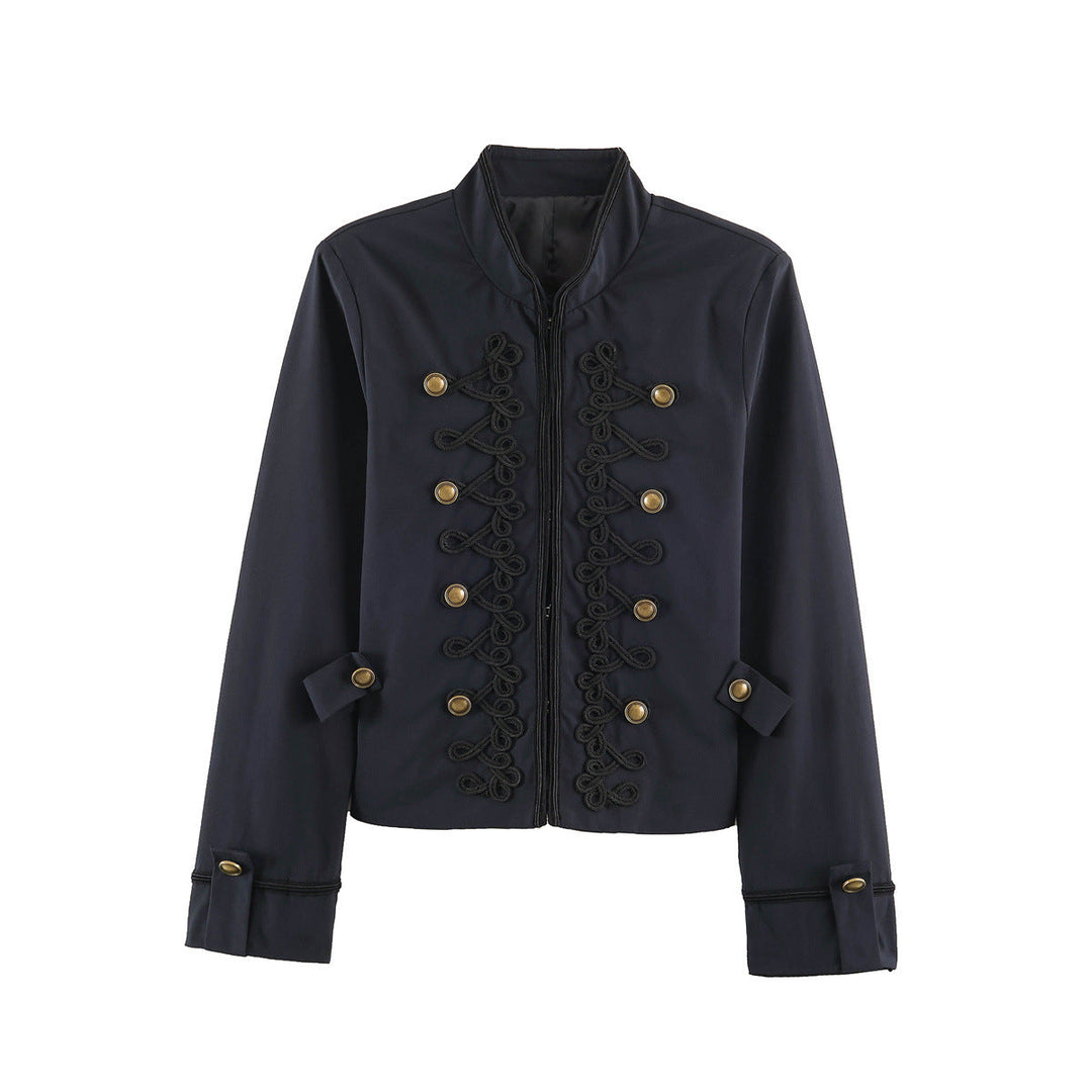 Dam kort Military stil jacka med Ornamental Cord och knapp Decoration