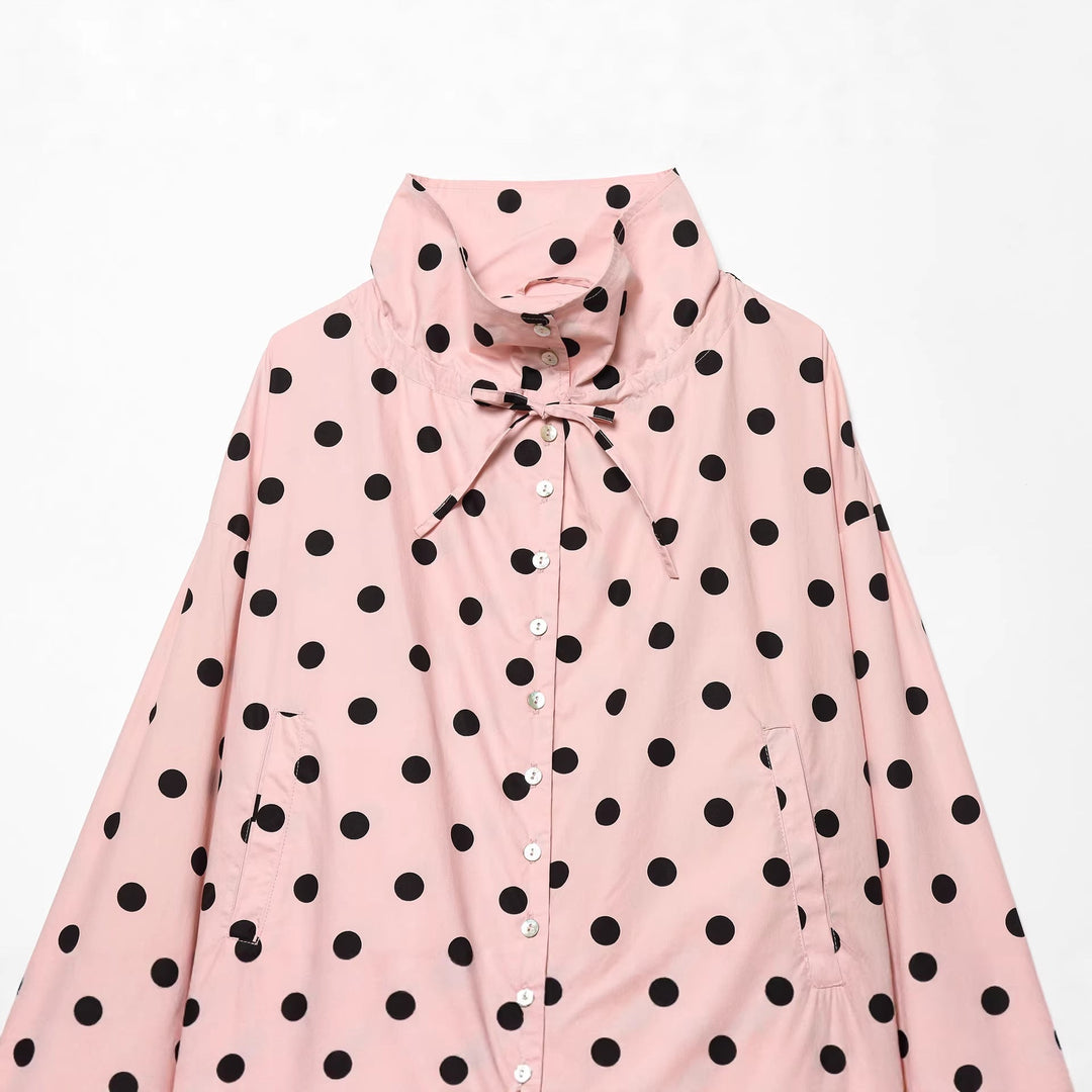 Dam dotted lätt regn jacka med high ståkrage, drawstring och knäppning