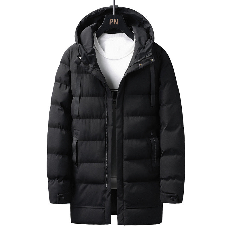 Herr Lång Quiltad Termisk Parkas med Huva, Dragkedja &amp; Funktion Fickor