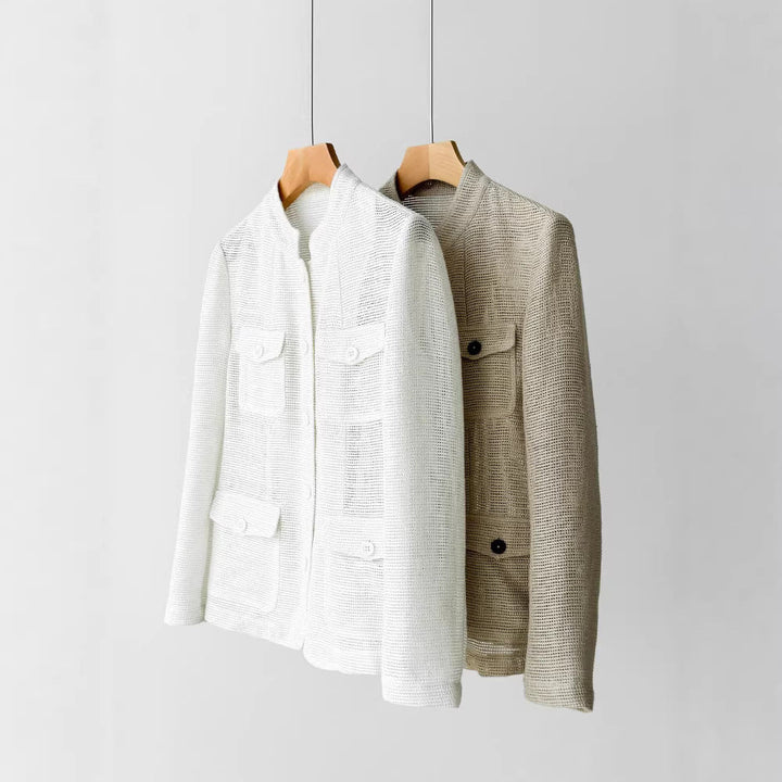 Dam modern Boucle jacka med praktiska fickor