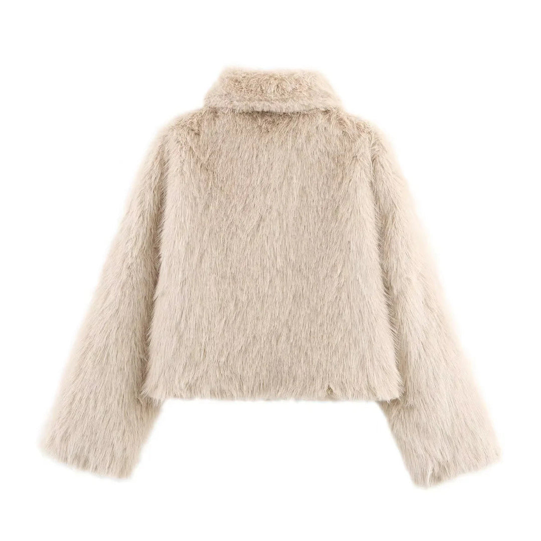 Dam cropped faux pälsjacka i en voluminous lapel krage