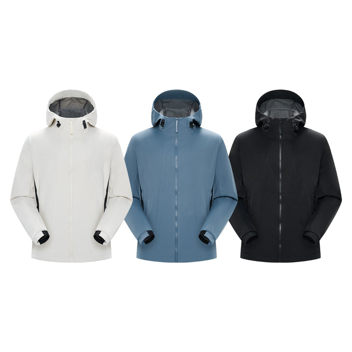 Herr Minimalistisk Softshell Regn Jacka med Dold Dragkedja, Integrerad Huva, och Andningsbar Mesh Foder