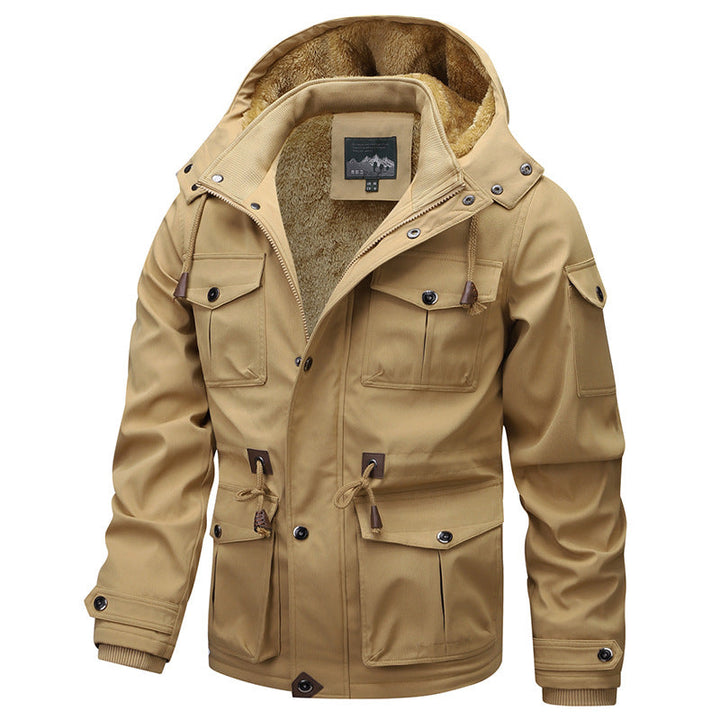 Herr Military-Inspired Canvas Parka med Teddy Fleecefoder och Justerbar Midja Dragsko