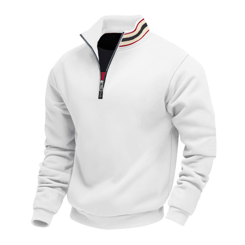 Herr Halv Dragkedja College-Tröja med Sportig Ring Krage och Mjuk Fleece Inner Foder