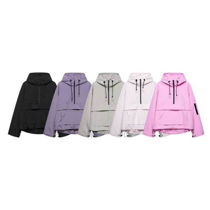 Unisex technical vindjacka anorak med half-height dragkedja huva och kangaroo pocket