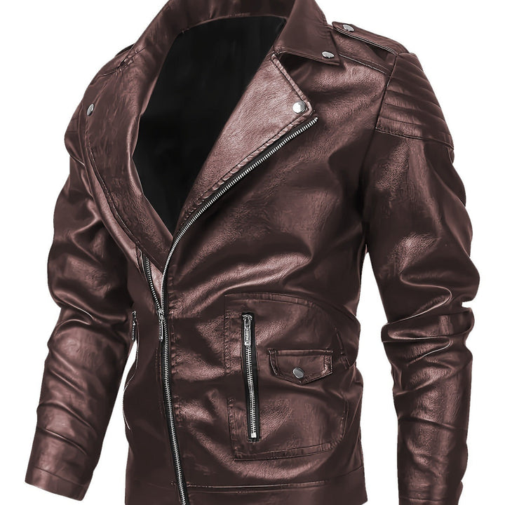 Herr Asymmetrical Biker Jacka Tillverkad av Konstläder med Quiltad Axel Padding och Utility Fickor
