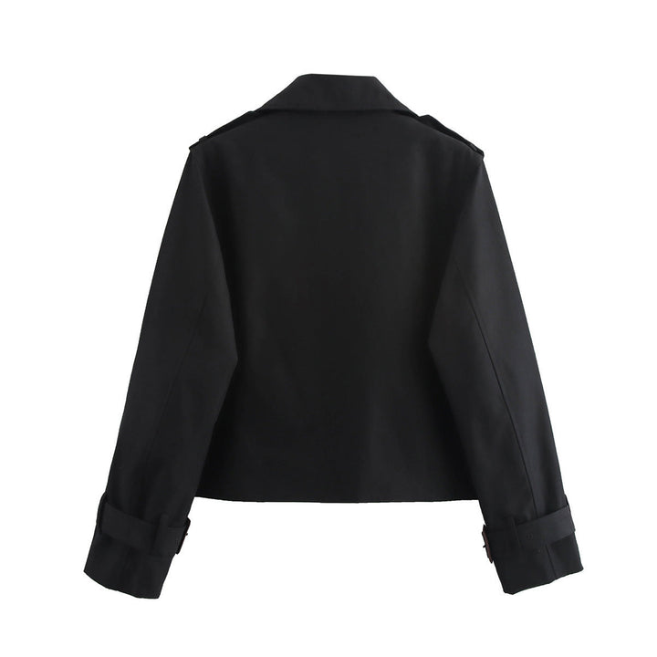 Dam kort skärning double-breasted trenchcoat med axel straps och adjustable cuffs
