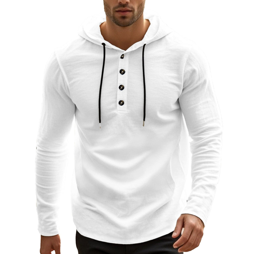 Herr Ledig Luvtröja i Henley Stil med Knapplist och Adjustable Dragsko