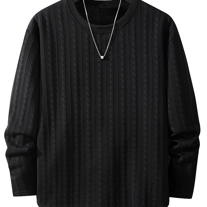 Herr Fin Structure Chunky Stickad Round Neck College-Tröja med Cable Mönster &amp; Avslappnad Passform
