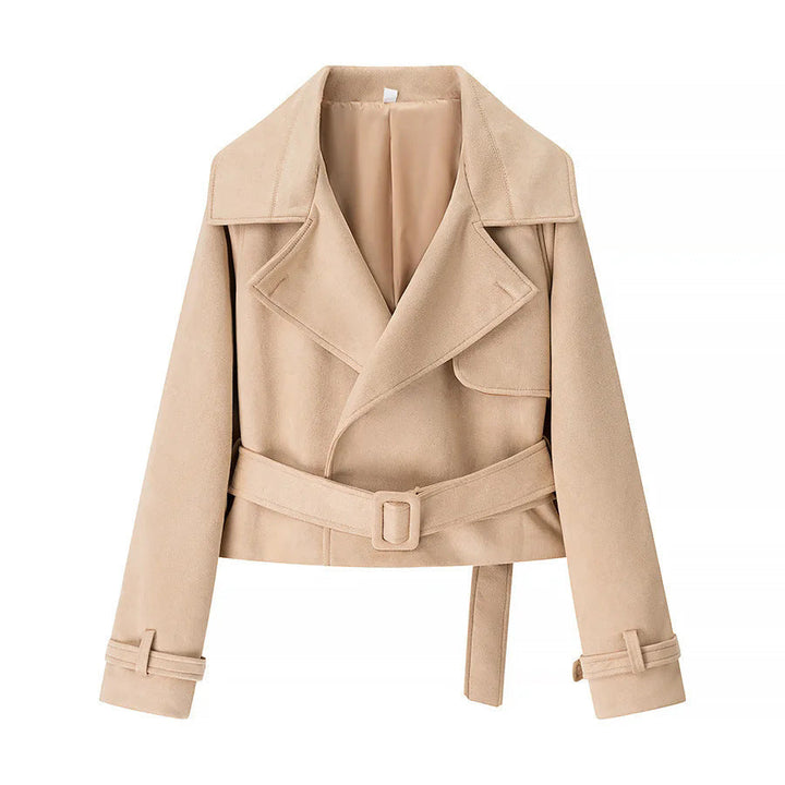 Dam cropped kappa blazer i velvet look med bred lapels och midjebälte
