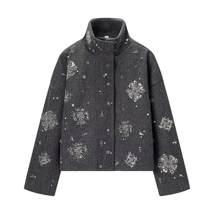 Dam boxy kort jacka med high ståkrage och sparkling bead och sequin embroidery