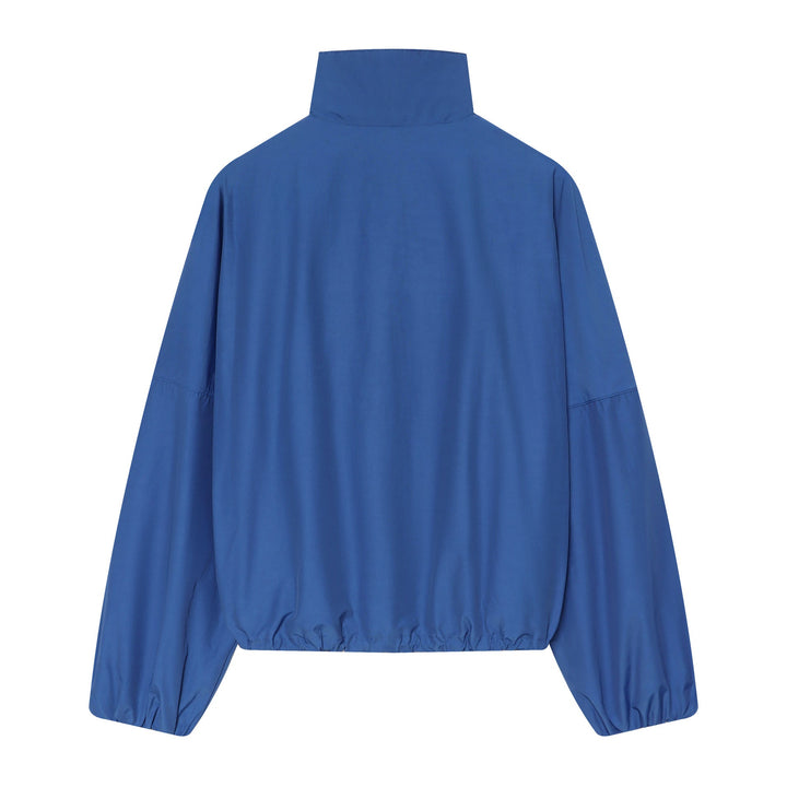 Dam Kort Jacka i Blouson Stil med Hög Standing Krage, Drawstring Waistband och Balloon Ärmar