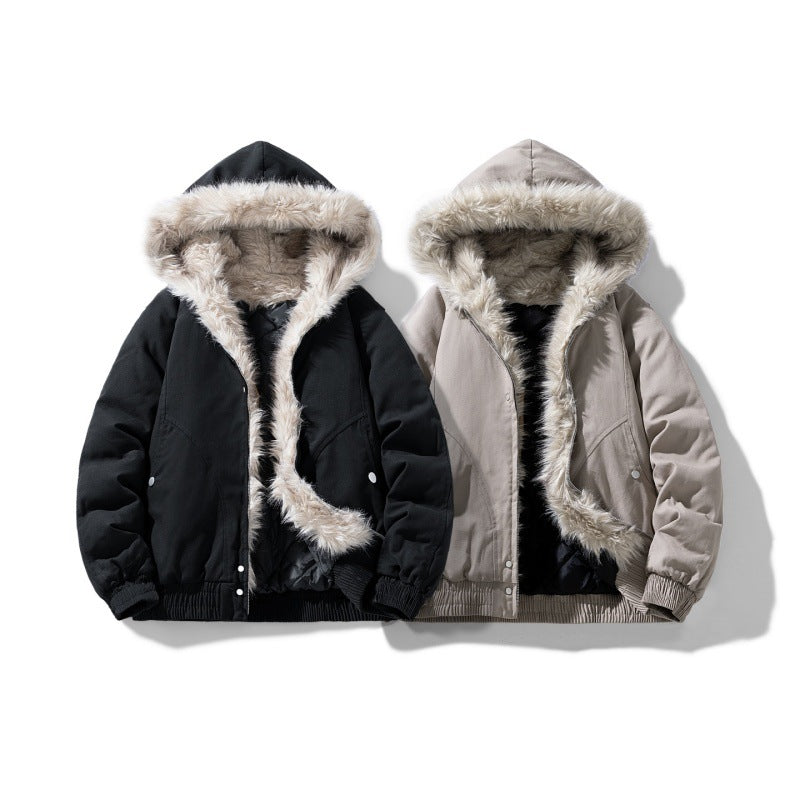 Unisex non-quiltad vinterjacka med synthetic fur huva och thermal fyllning