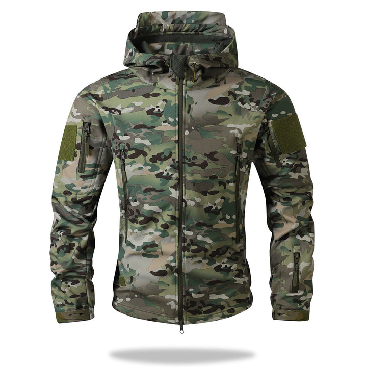 Herr Tactical Softshelljacka med Huva, Kamouflage Tryck och Multifunctional Fickor