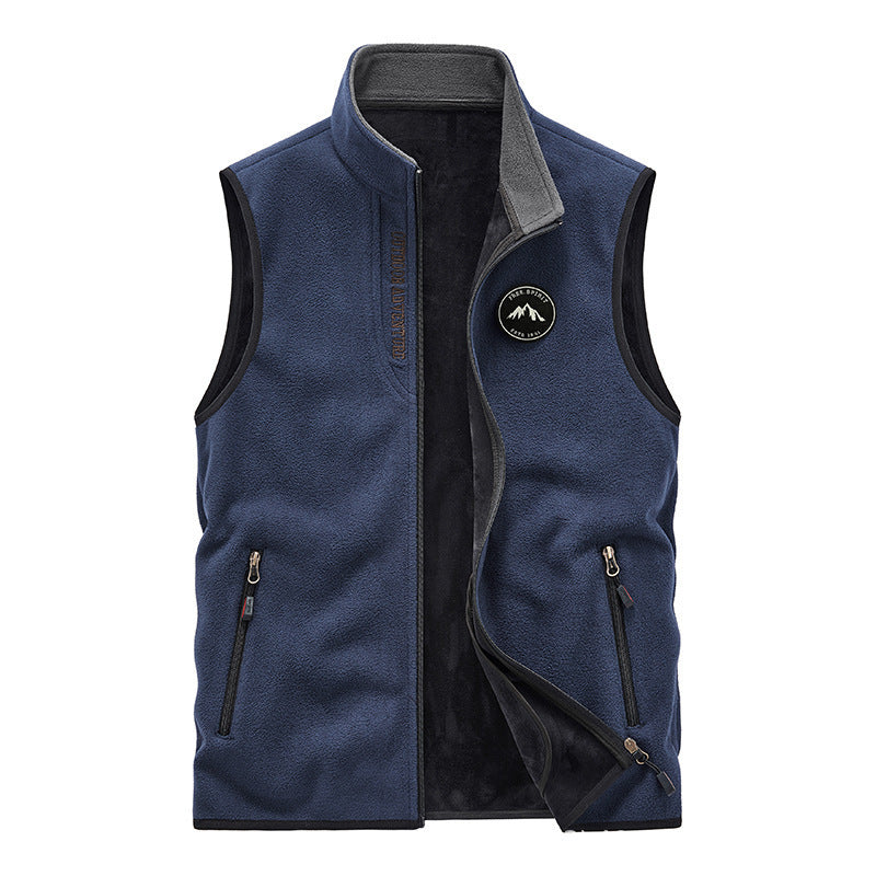 Herr Fleece Väst i Utomhus Utility Stil med Stående Krage och Zip Fickor