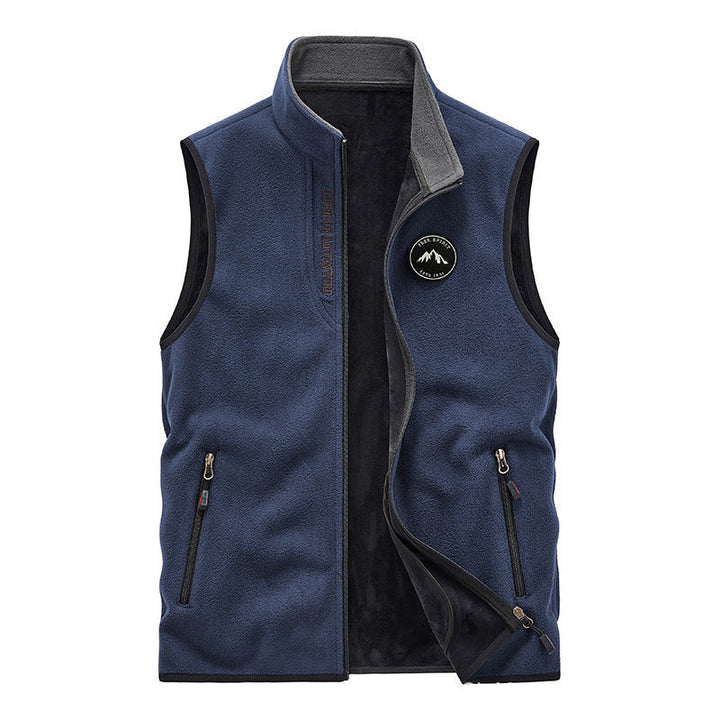 Herr Fleece Väst i Utomhus Utility Stil med Stående Krage och Zip Fickor