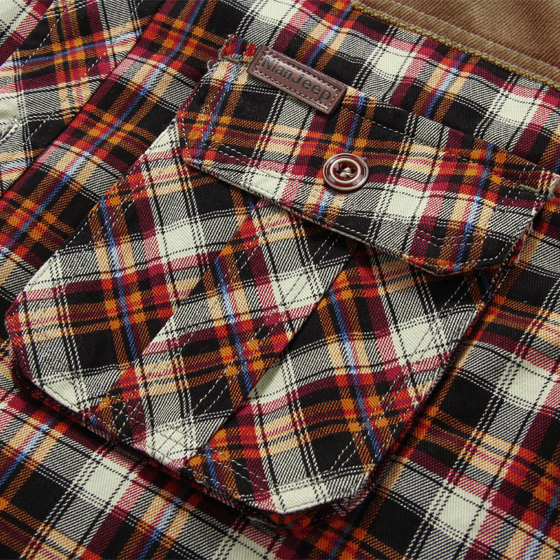 Herr Checkered Termisk Skjortjacka med Teddyfoder och Axel Patches