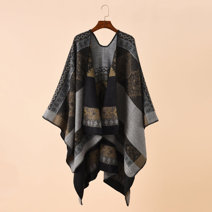 Dam Jacquard poncho med Paisley mönster