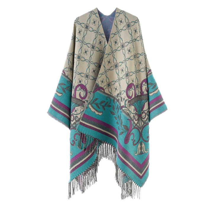 Dam Jacquard-Woven Fringe poncho i Tapestry look