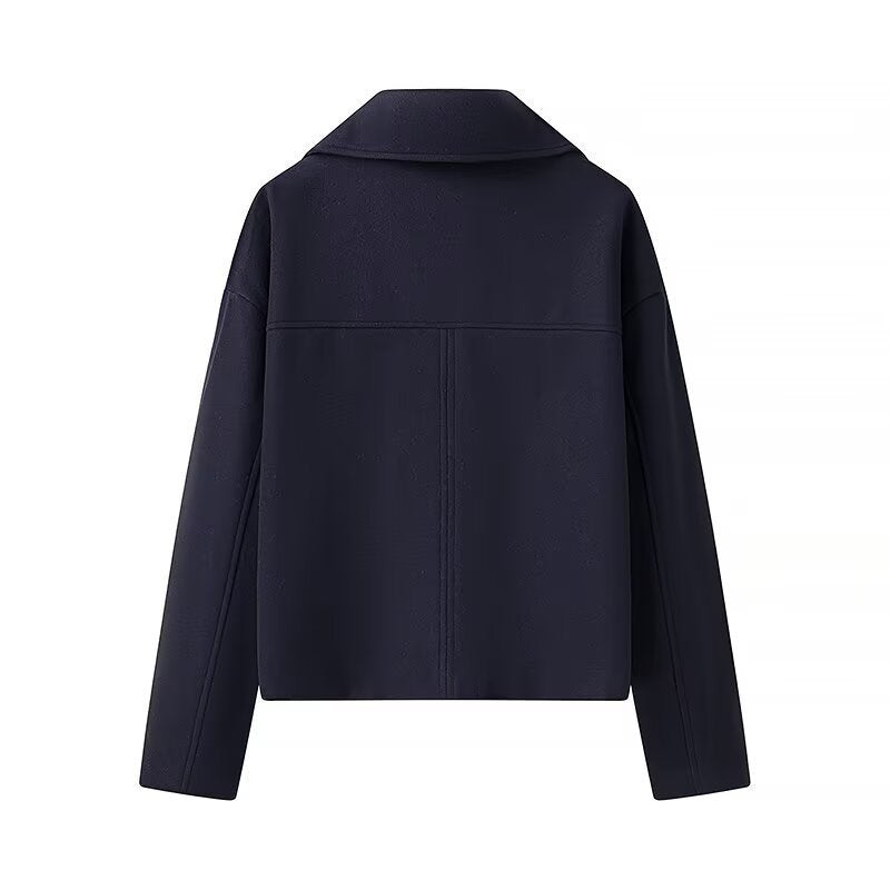 Dam kort Boxy ullblandning Peacoat med Double-Breasted knappslå och utanpåfickor