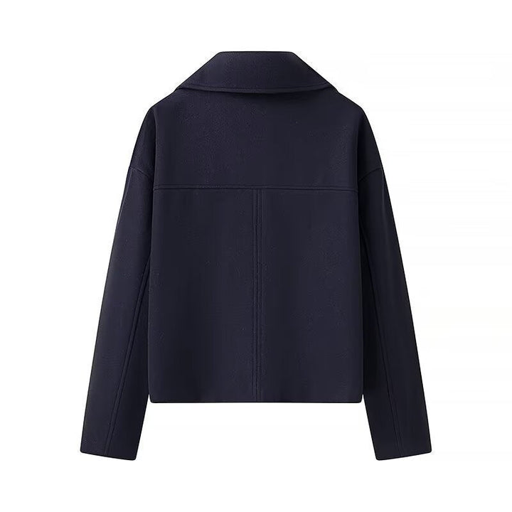 Dam kort Boxy ullblandning Peacoat med Double-Breasted knappslå och utanpåfickor