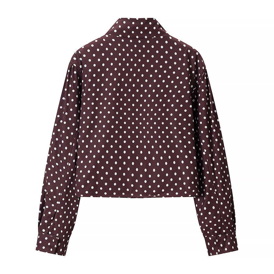 Dam Polka Dot kort jacka med Stand krage och dold Snap knappslå