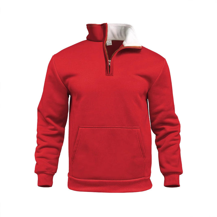 Herr Comfort Halv Dragkedja Sweat med Hög Fleece Krage, Känguruficka och Shape-Stable Ribbad Fåll