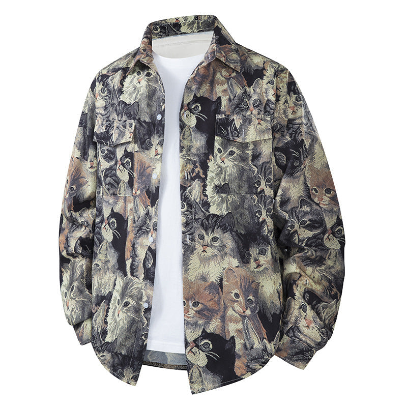 Herr Bedrucktes Overshirt i Ethno Azteken‑look med Brusttaschen och Avslappnad Passform