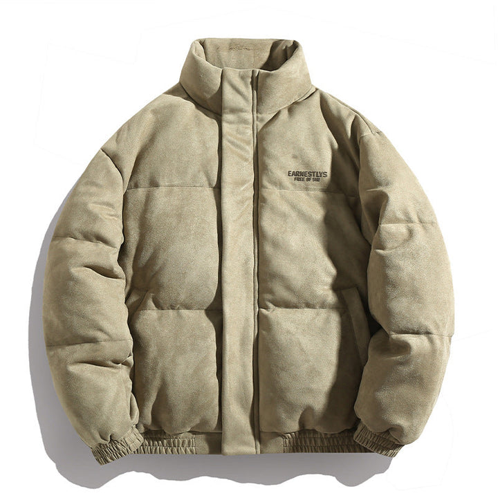 Herr Vadderad Oversized Quiltad Jacka med Ståkrage och Velour Finish