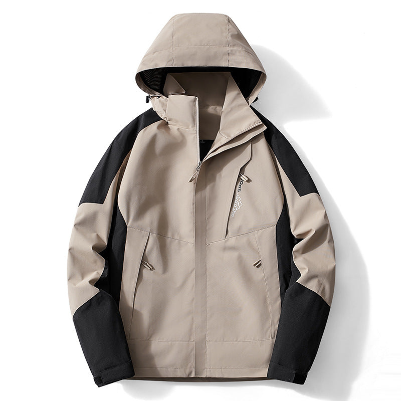 Herr Colorblock softshell Trekker Jacka med huva, dold dragkedjas och sidofickor