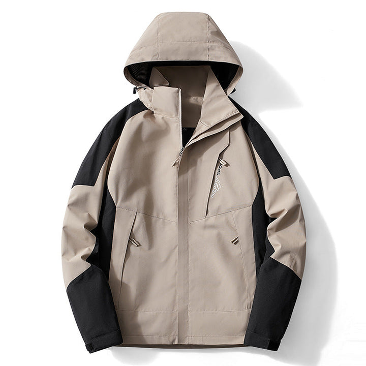 Herr Colorblock softshell Trekker Jacka med huva, dold dragkedjas och sidofickor