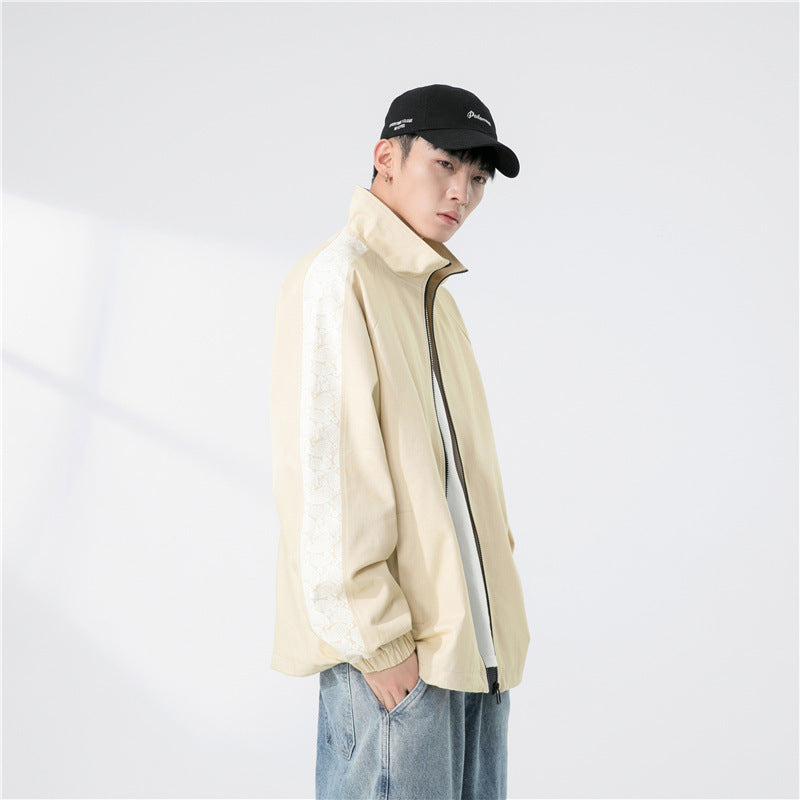 Herr Oversize Övergångs Jacka med Raglan Ärmar, Ståkrage, och Elastisk Muddar