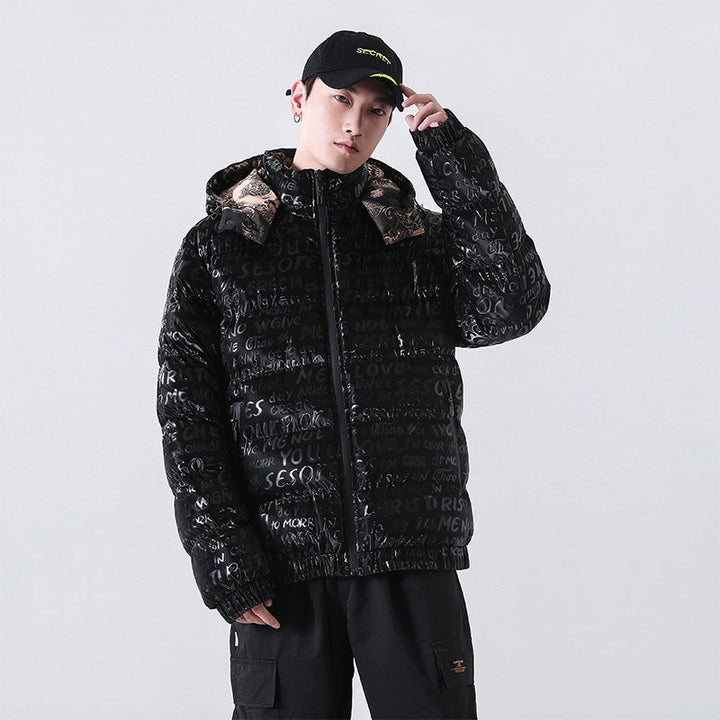 Herr Reflective Quiltad Down-Look Jacka med Huva och Heltäckande Tryck
