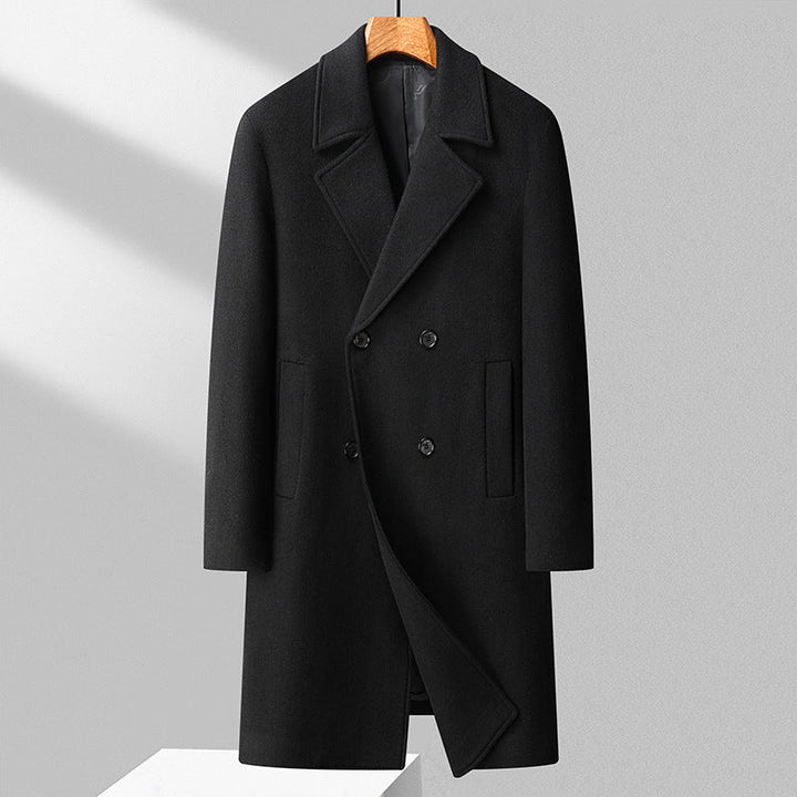 Herr Long Ull Blandning Overcoat i Minimalistisk Skärning med Notched Lapel och Dold Fickor