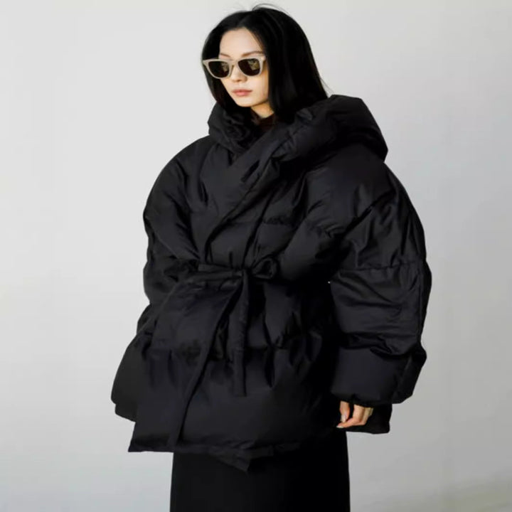 Dam oversized vadderad vinterjacka med XXL huva och Drawstring Waistband