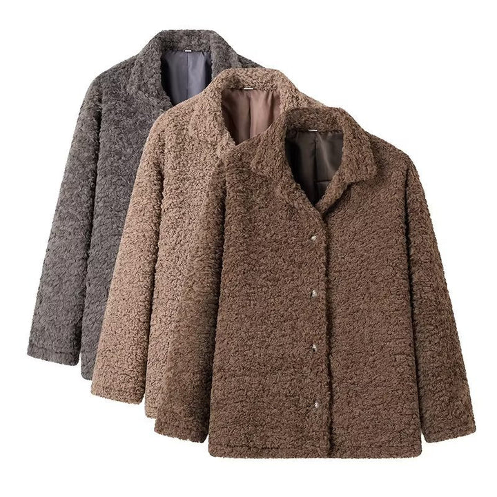Dam cuddly teddy jacka med skjortkrage, tryckknäppning, och värmande vaddering