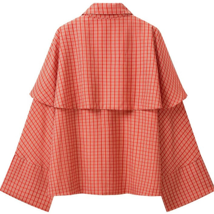 Dam Rutig Cape Övergångsjacka med Layered Cape och Bow Tie