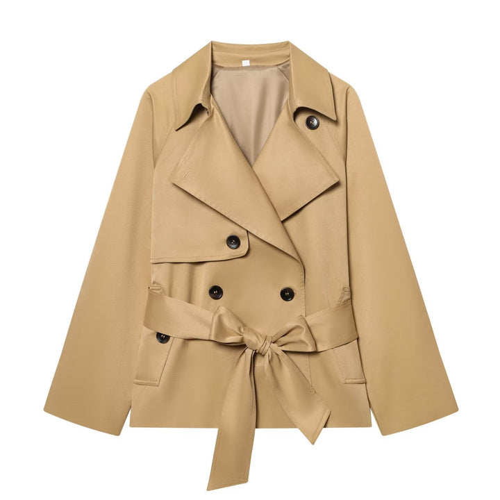 Dam Kort Midjebälte Trenchcoat med Breda Slag och Lockfickor