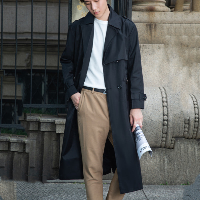 Herr Skräddad Trench Kappa Tillverkad av Vattenavvisande Twill med Double-Breasted Knapp Slå